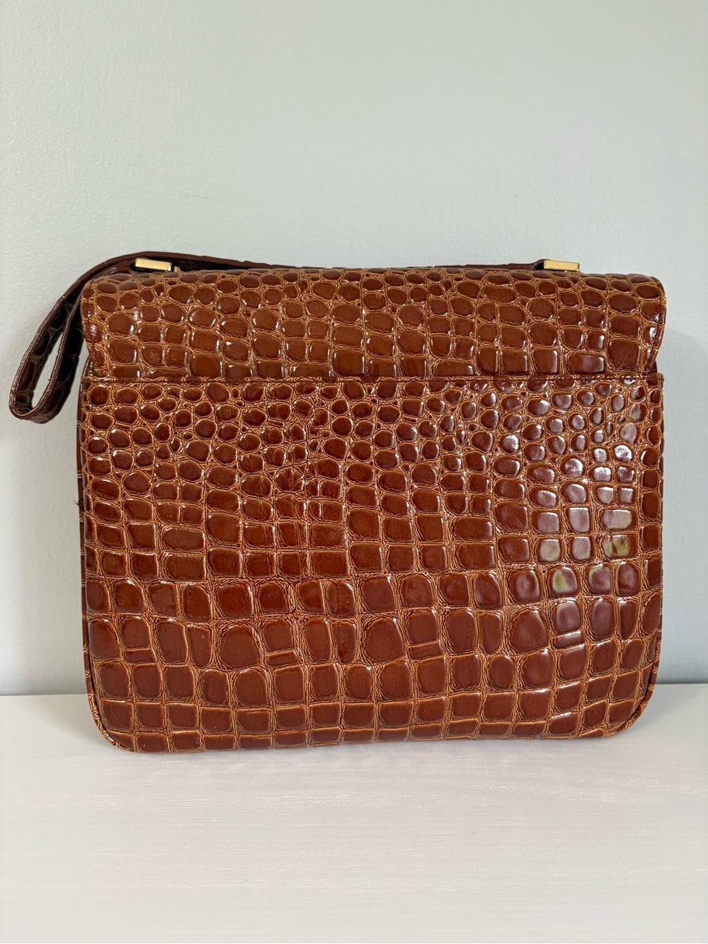 VNTG Lord & Taylor Croc Embossed Leather Shoulder Bag Retro Brown Corporate - Picture 7 of 16